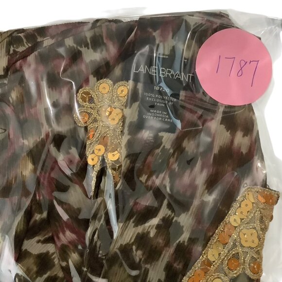 Lane Bryant 18/20 Animal Print Swim V-Neck Coverup Gold Sequin Trim Beach Pool - Picture 6 of 6